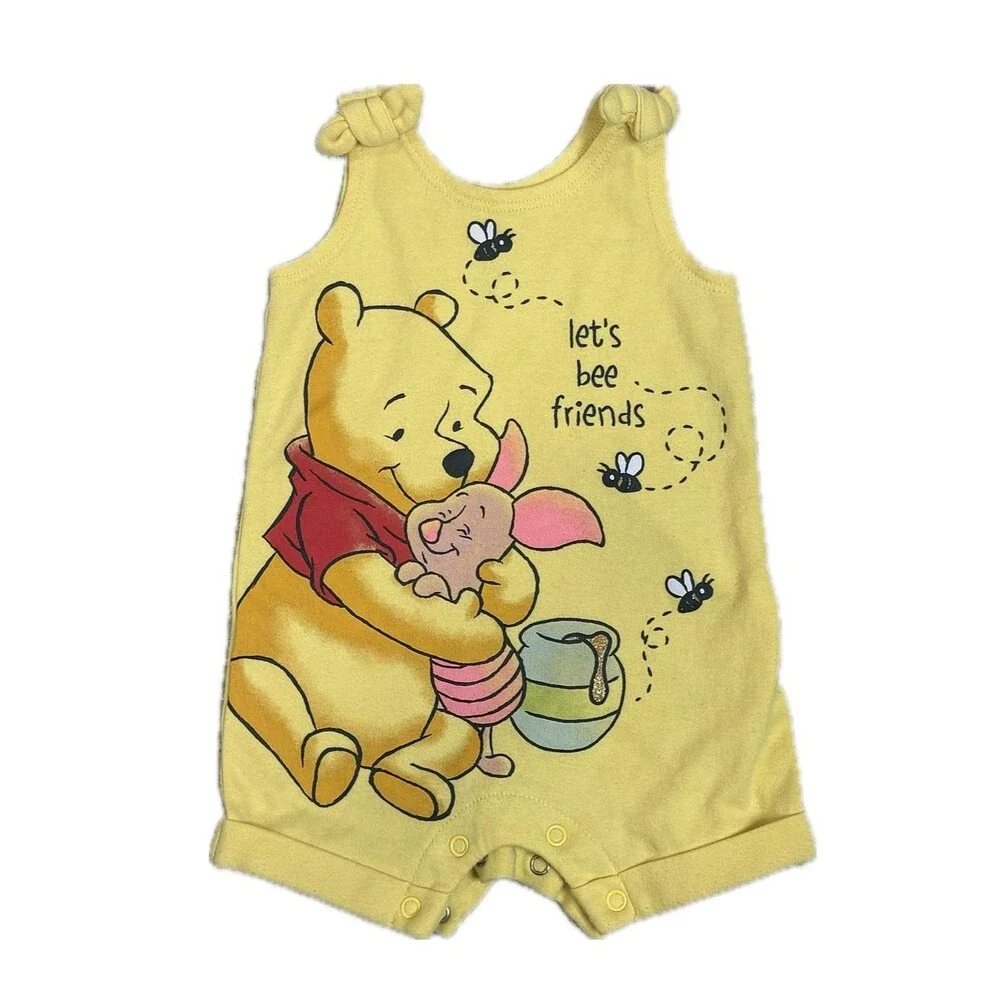 Disney Winnie the Pooh Yellow Romper Babies Newborn Size 0-3M Graphic Piglet
